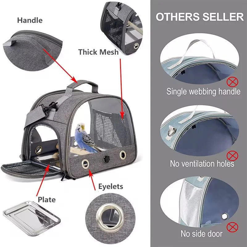 Portable Bird Travel Carrier with Stainless Steel Tray