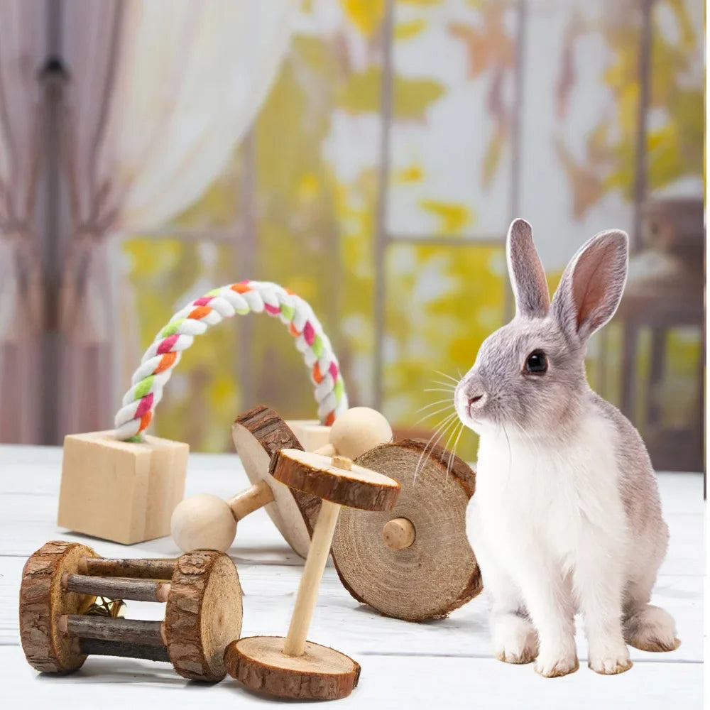 Natural Wooden Rabbit Roller & Chew Toys for Small Pets