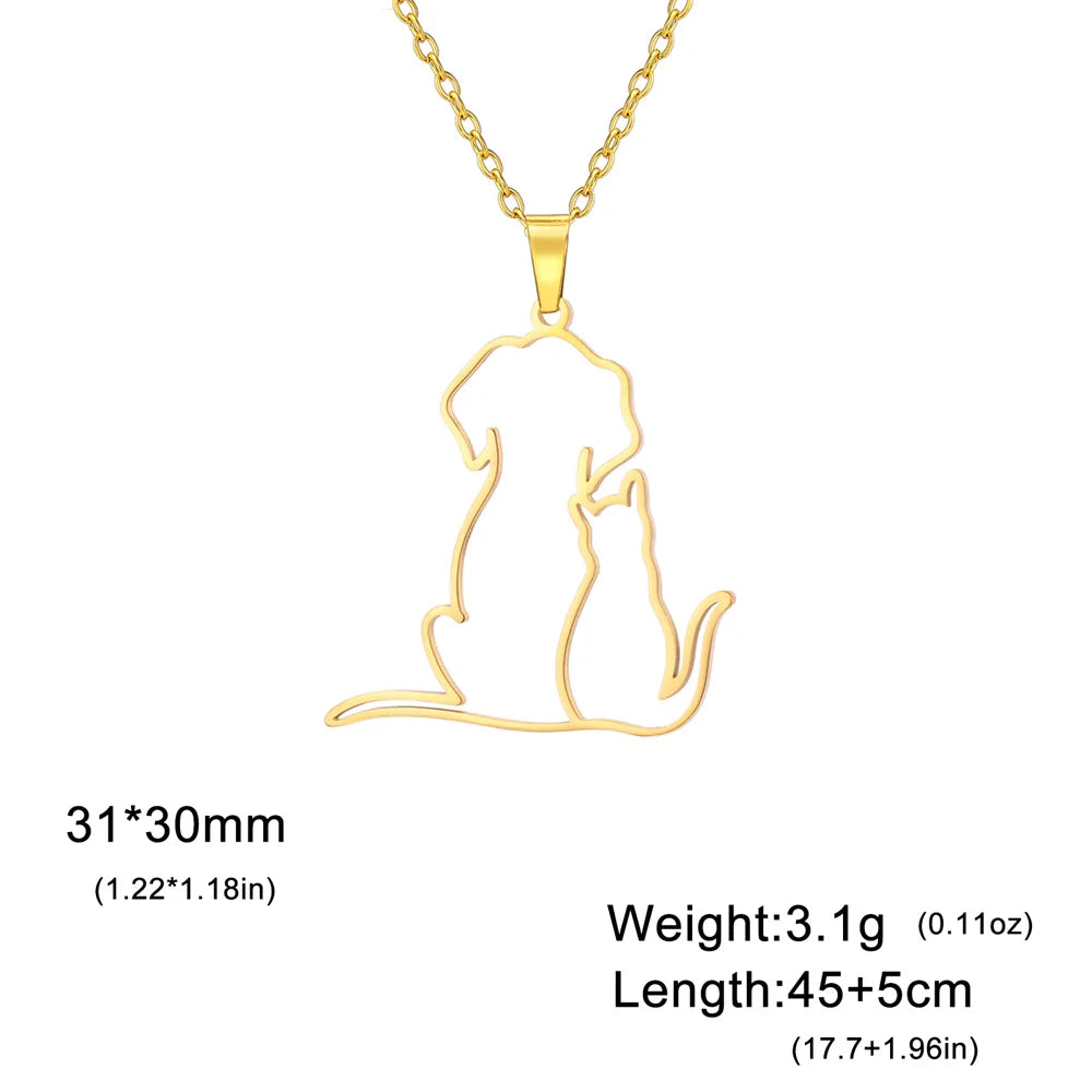 Hugging Puppy & Kitten Pendant Necklace for Pet Lovers