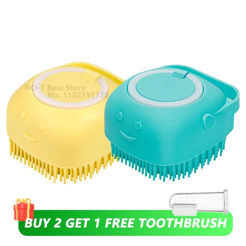 Dog & Cat Bath Brush — Silicone Grooming Tool with Shampoo Dispenser