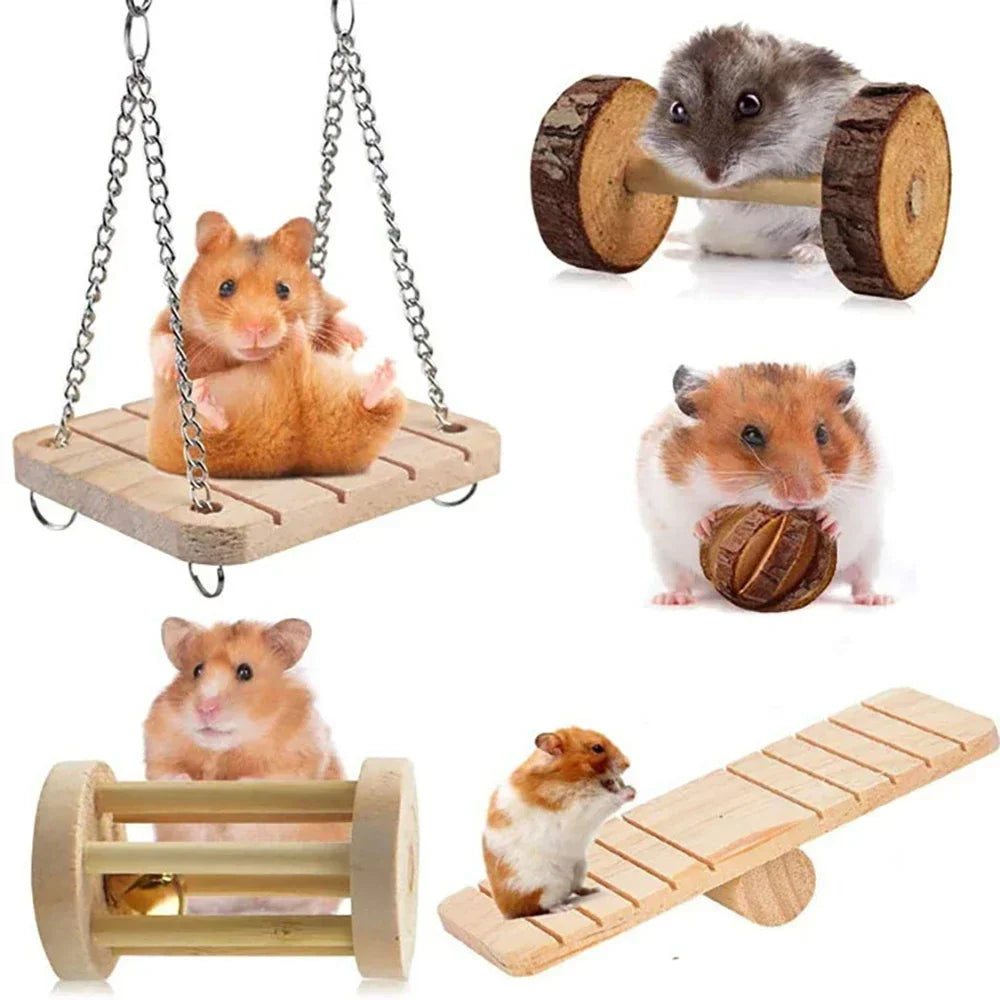 Natural Wooden Rabbit Roller & Chew Toys for Small Pets