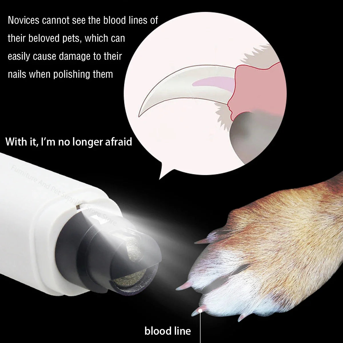 Rechargeable Electric Pet Nail Grinder with LED Light, Quiet Nail Clippers for Dogs & Cats