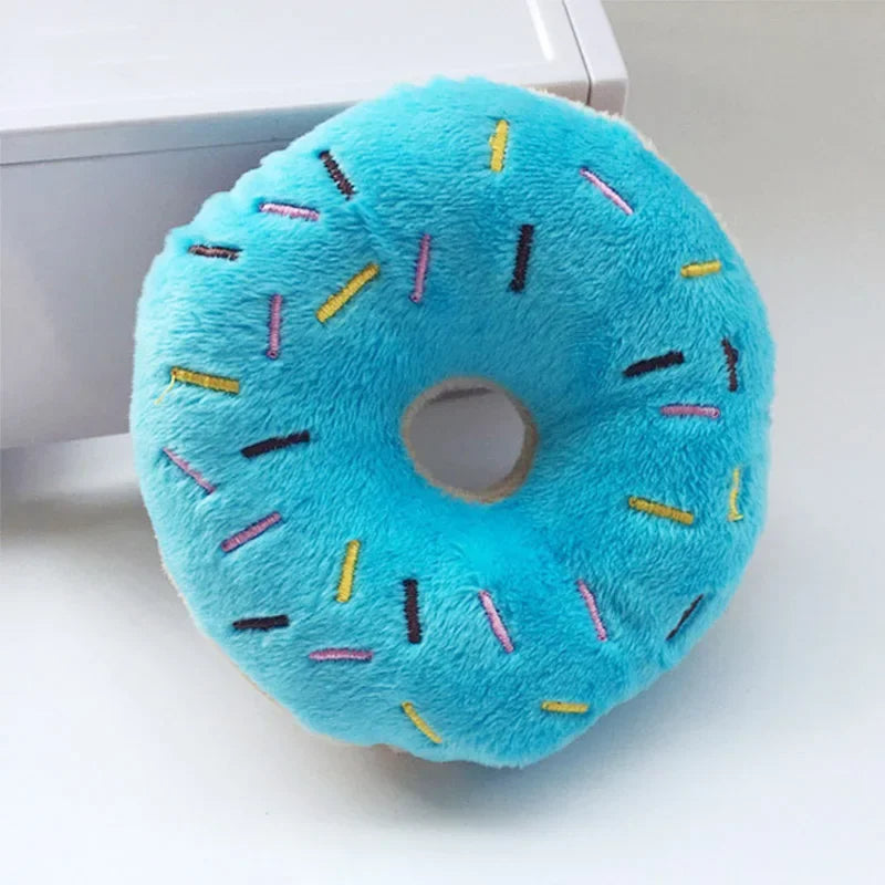 Soft Plush Donut Dog Toy – Chewable Squeaker Toy for Small & Medium Dogs