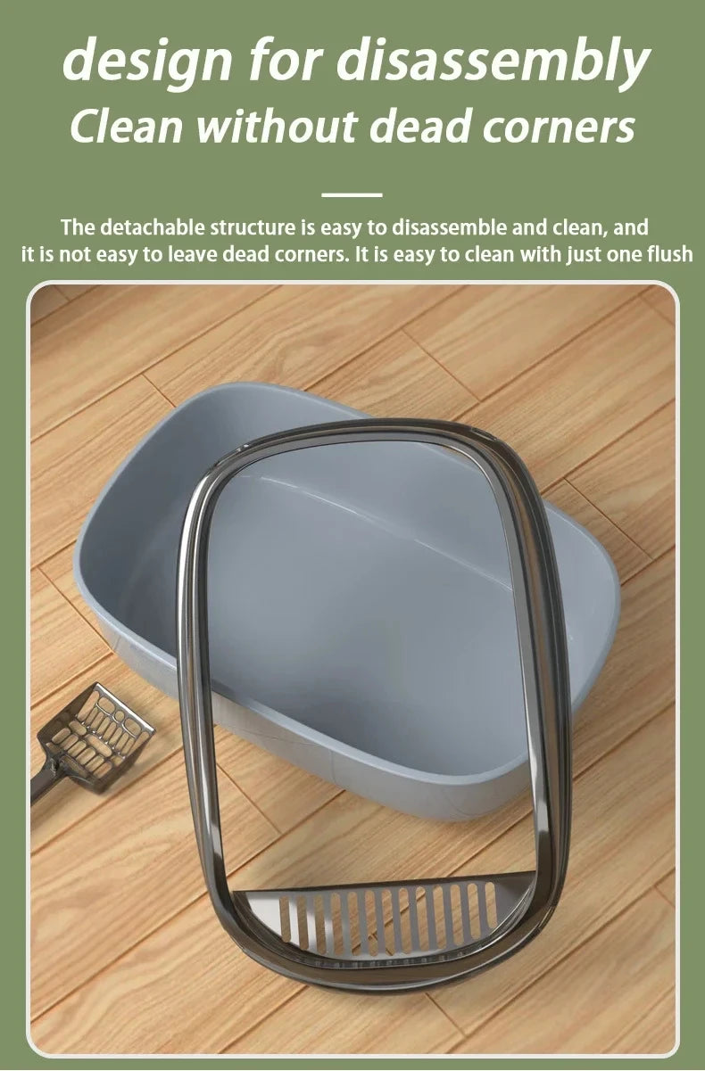 Semi-Enclosed High-Sided Cat Litter Box with Splash Guard