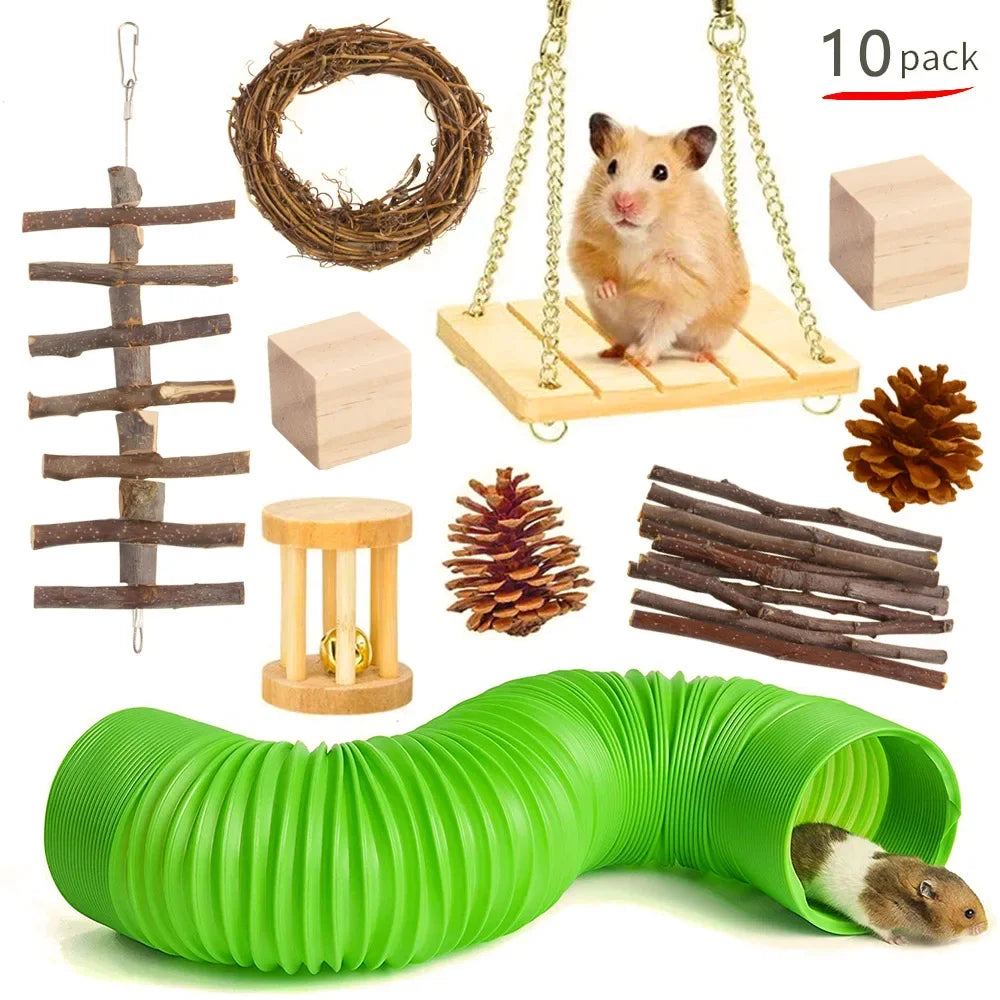 Wooden Toy Set for Hamsters, Rabbits, Guinea Pigs, and Small Pets