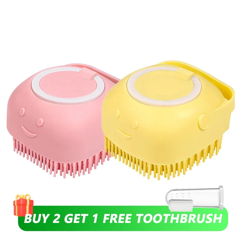 Dog & Cat Bath Brush — Silicone Grooming Tool with Shampoo Dispenser