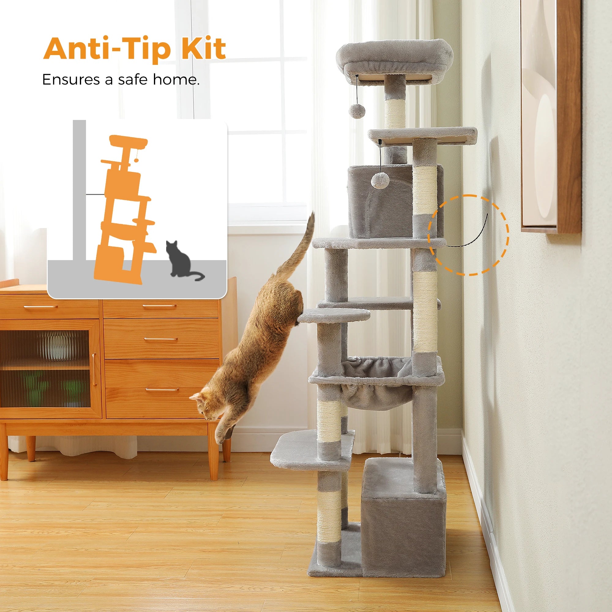 184cm Large Cat Tree Tower with Hammock, Scratching Posts & Condos