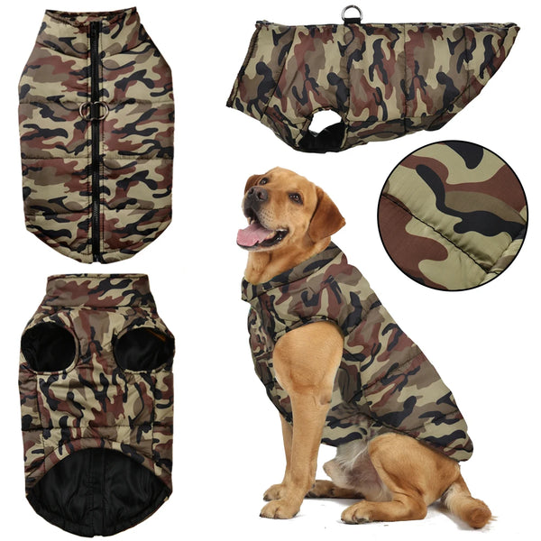 Waterproof Winter Dog Coat, Camouflage Warm Jacket for Large Dogs & Puppies
