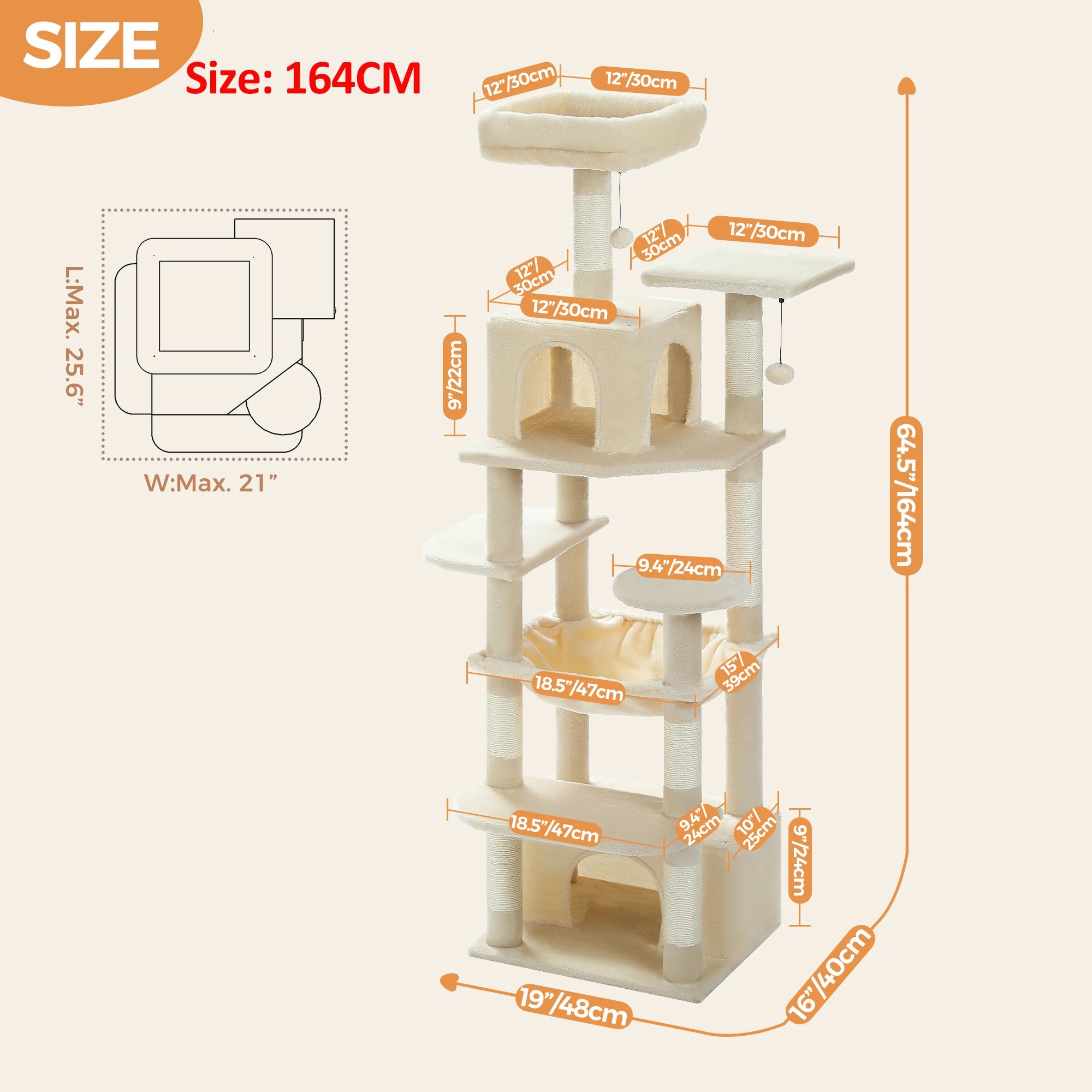 184cm Large Cat Tree Tower with Hammock, Scratching Posts & Condos