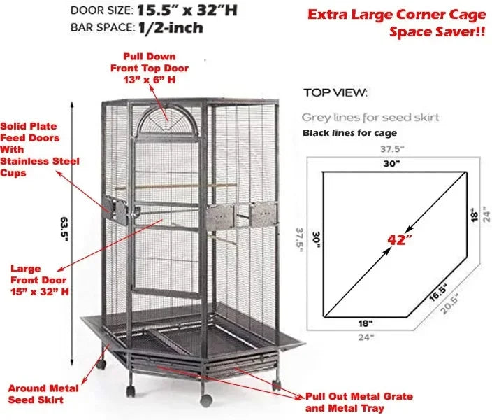 X-Large Corner Parrot Bird Flight & Breeding Cage