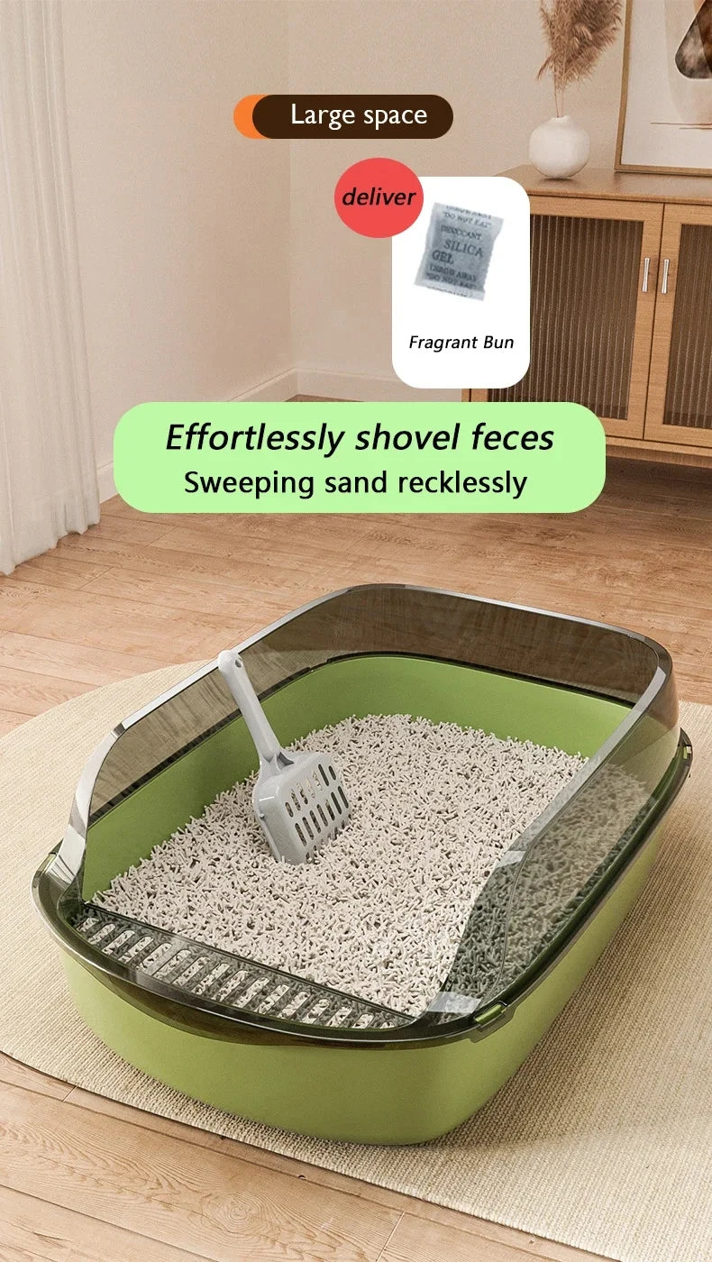 Semi-Enclosed High-Sided Cat Litter Box with Splash Guard