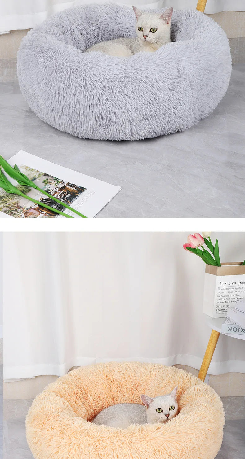 Plush Round Pet Nest Bed for Cats and Small Dogs
