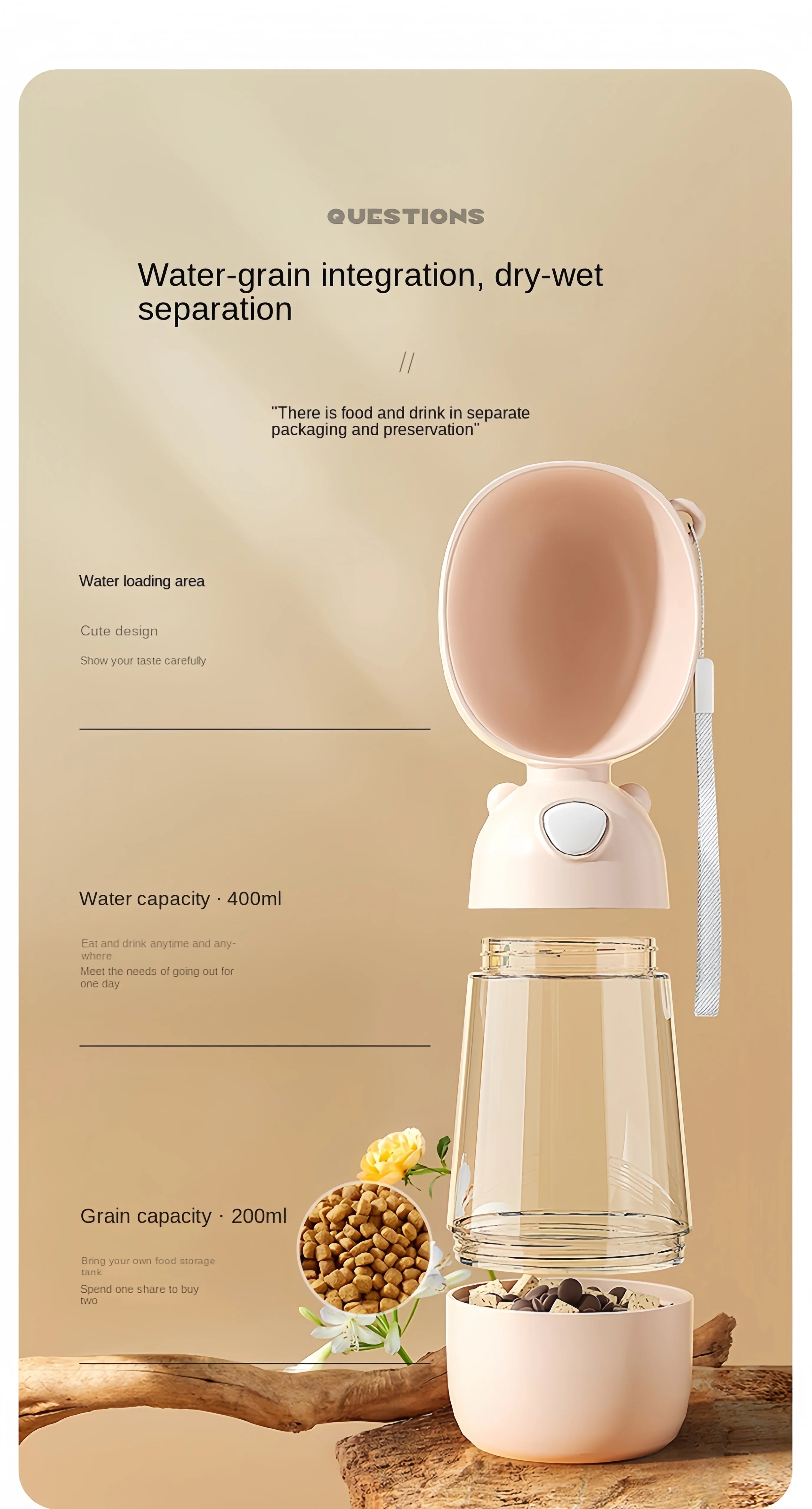 Portable Dog Water Bottle with Food Dispenser