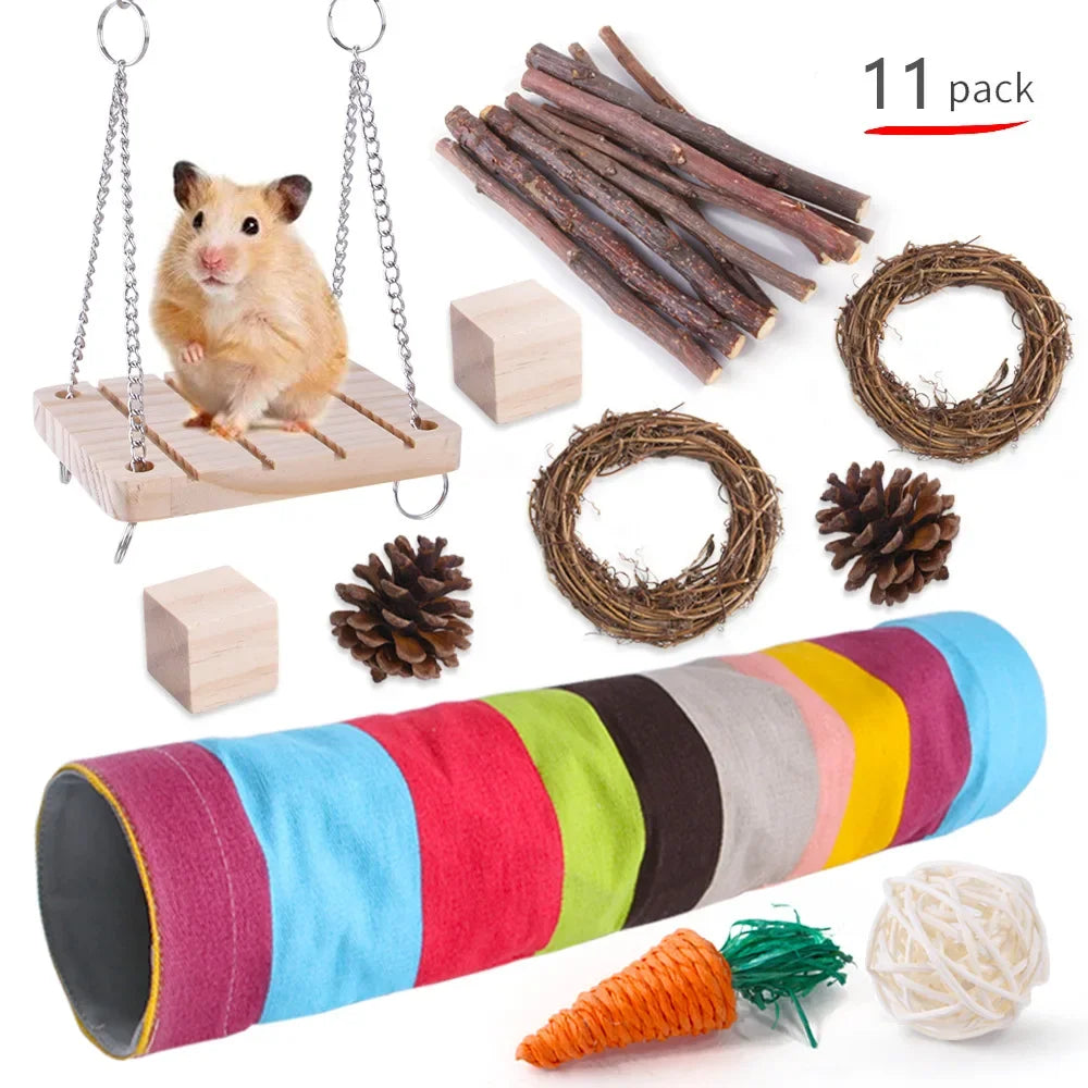 Wooden Toy Set for Hamsters, Rabbits, Guinea Pigs, and Small Pets