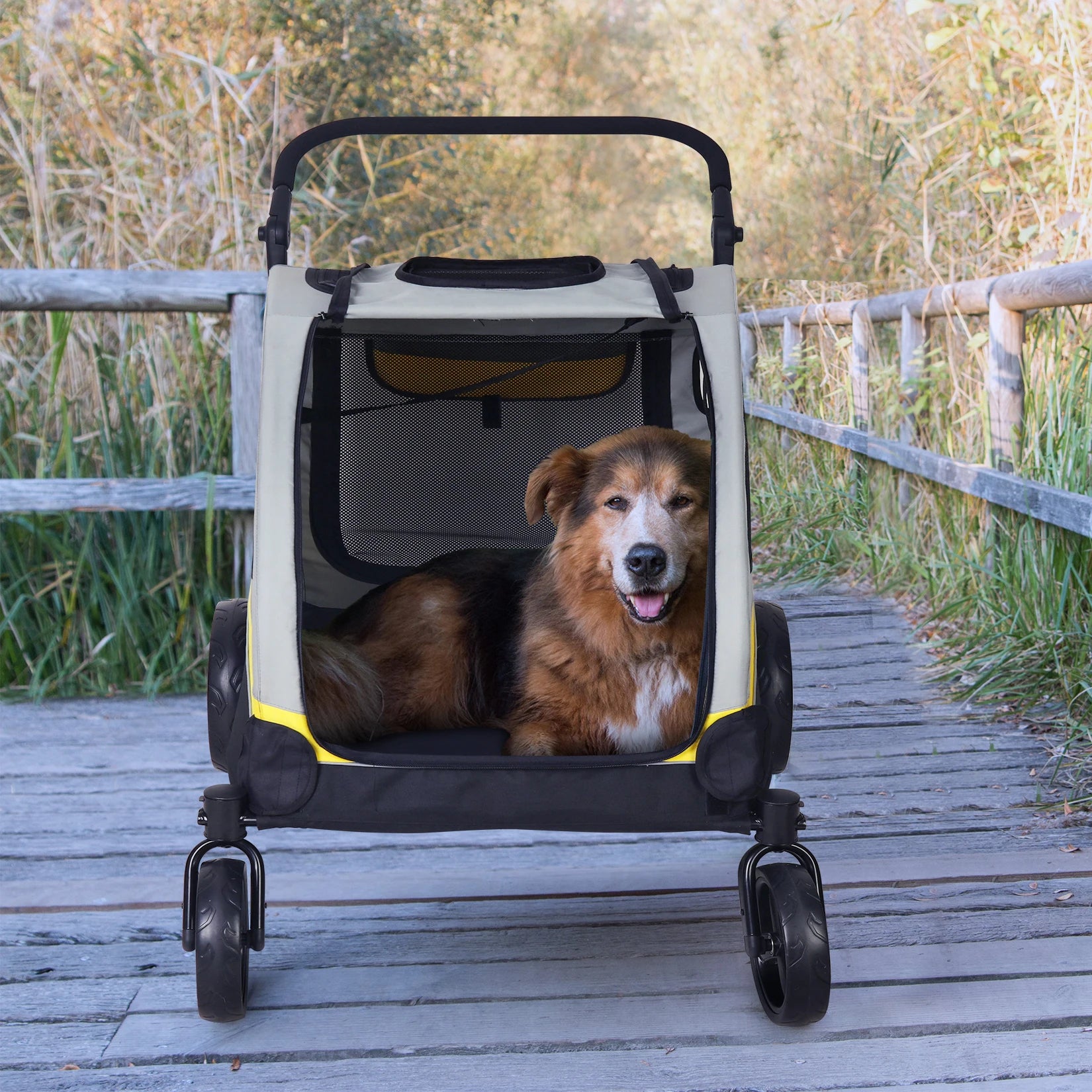 Portable 4-Wheel Dog Stroller for Large Dogs, Foldable Pet Travel Carrier for Cats & Outdoor Use