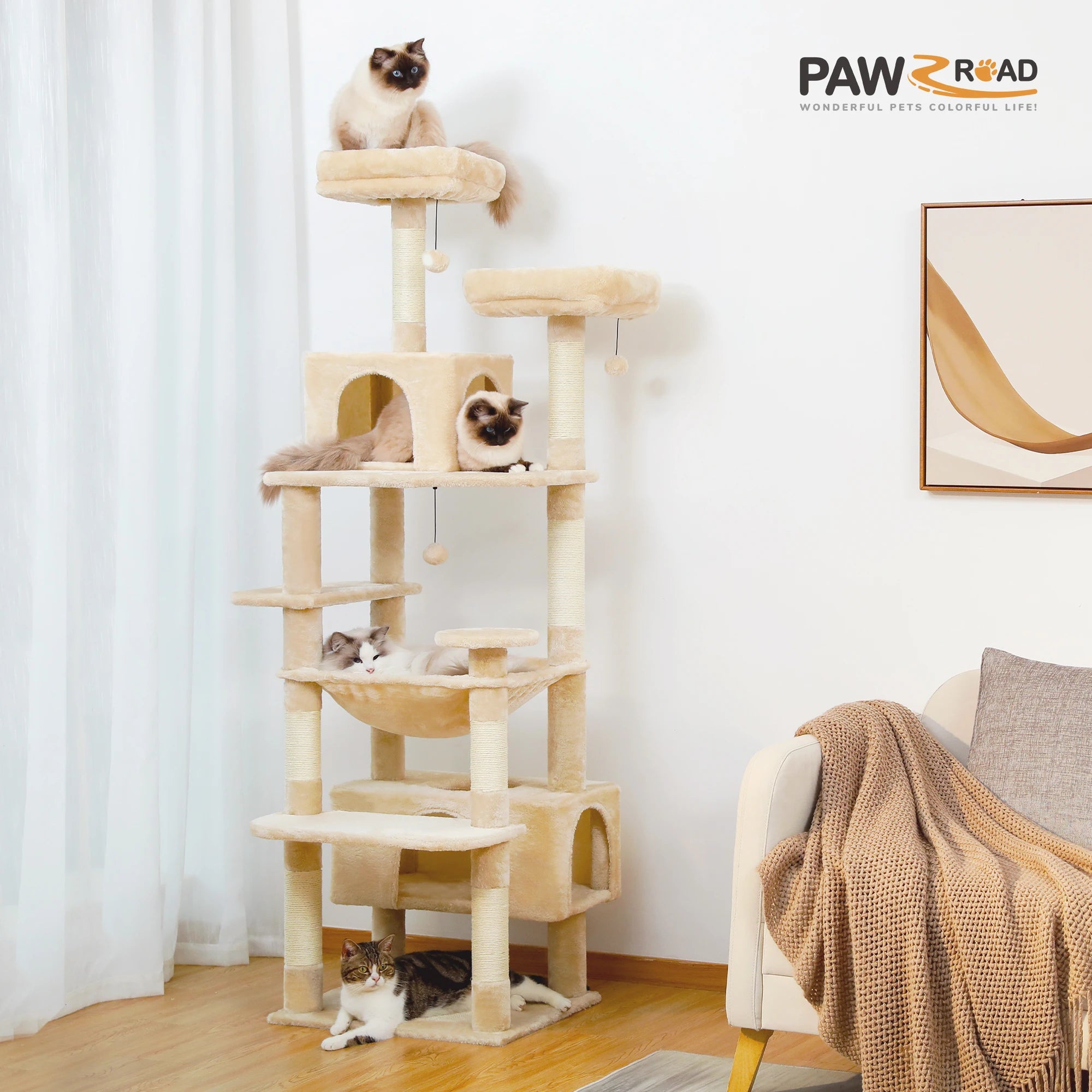 184cm Large Cat Tree Tower with Hammock, Scratching Posts & Condos