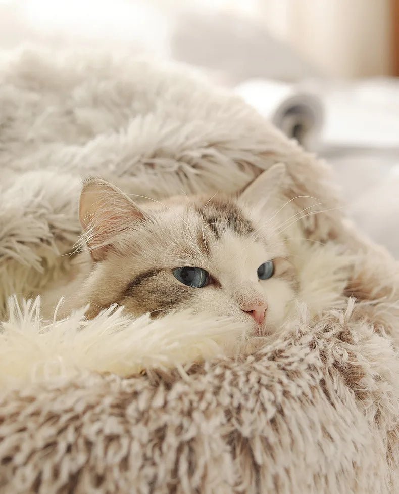 Soft Plush Semi-Enclosed Pet Bed