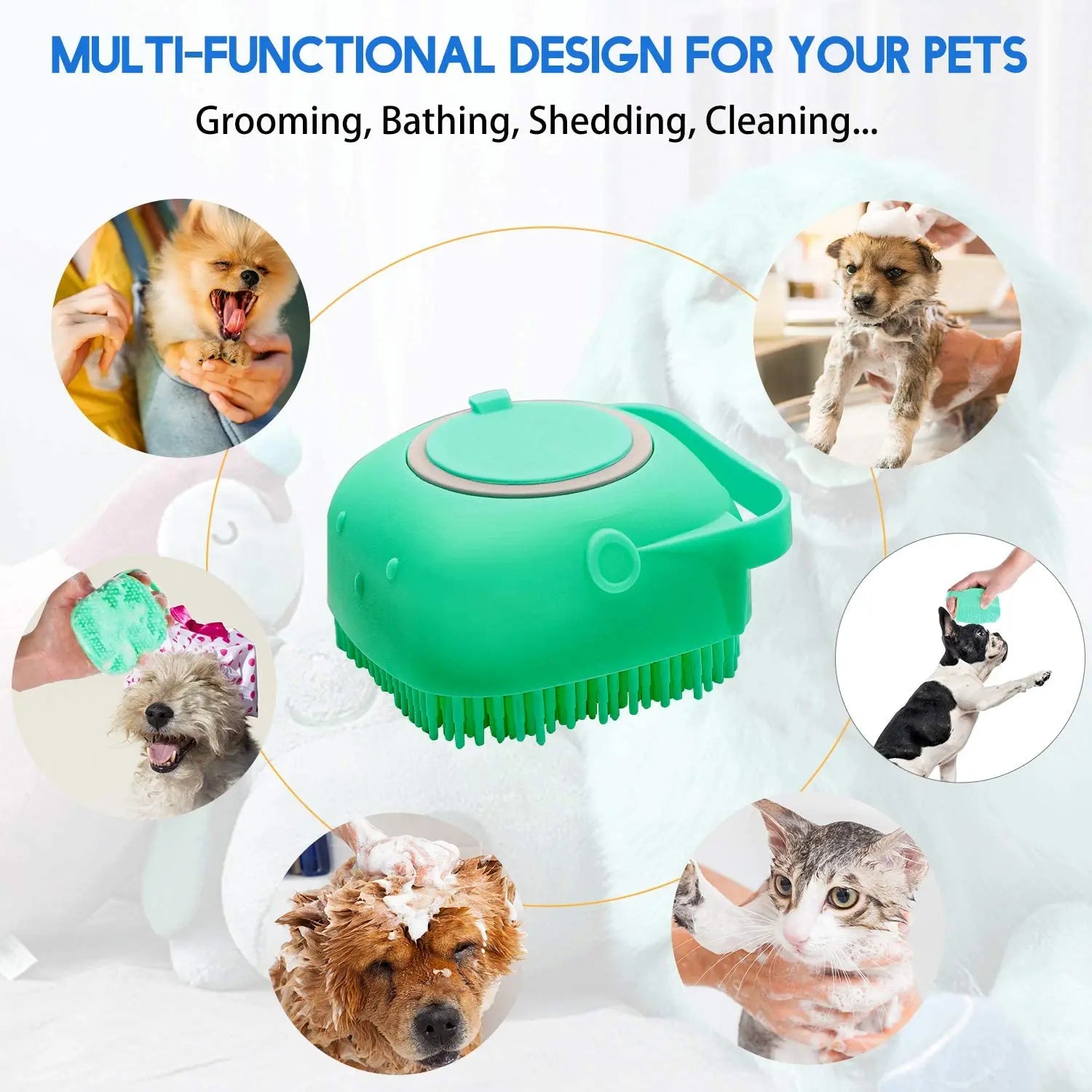 Pet Bathing Shampoo Brush – Soft Silicone Dog & Cat Grooming Scrubber