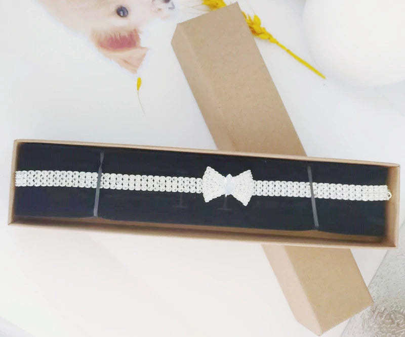 Zircon Bow Tie Pet Collar, Adjustable Rose Gold Dog & Cat Necklace with Gift Box