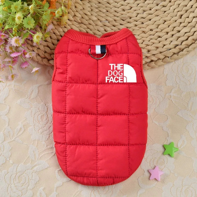 Designer Winter Dog Coat – Trendy Warm Pet Jacket with 3D Logo