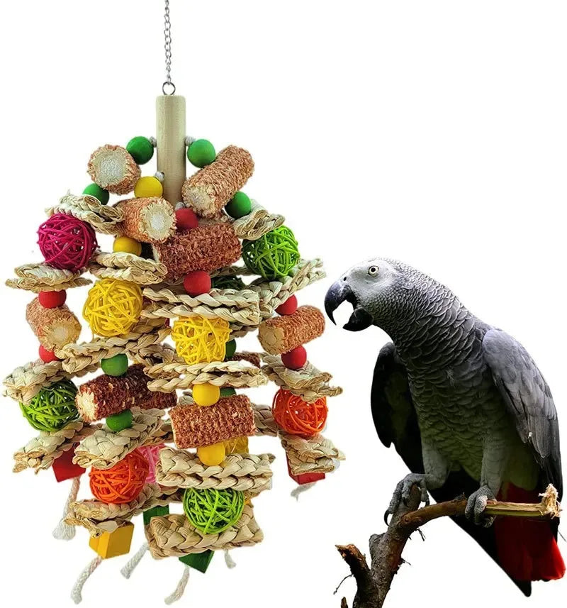 Wooden Bird Swing Toy with Beads & Perch for Parrots and Budgies