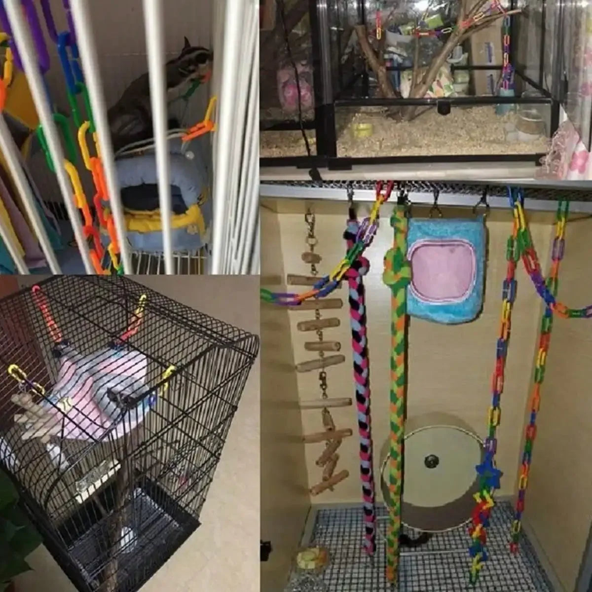 Colorful Plastic Bird Chain Links – DIY Cage Toy Hooks for Parrots