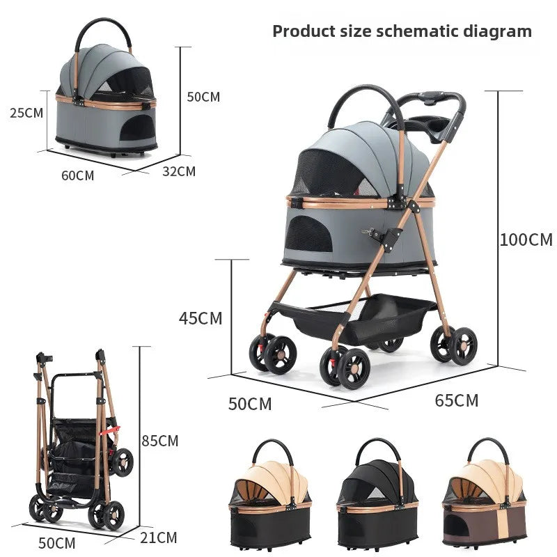3-in-1 Folding Pet Stroller with Detachable Carrier & Easy-Lock Canopy for Small & Medium Dogs, Cats (30lbs)