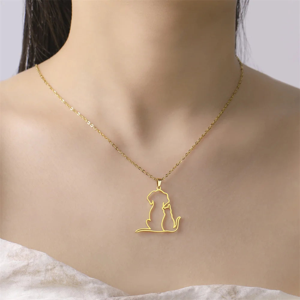 Hugging Puppy & Kitten Pendant Necklace for Pet Lovers