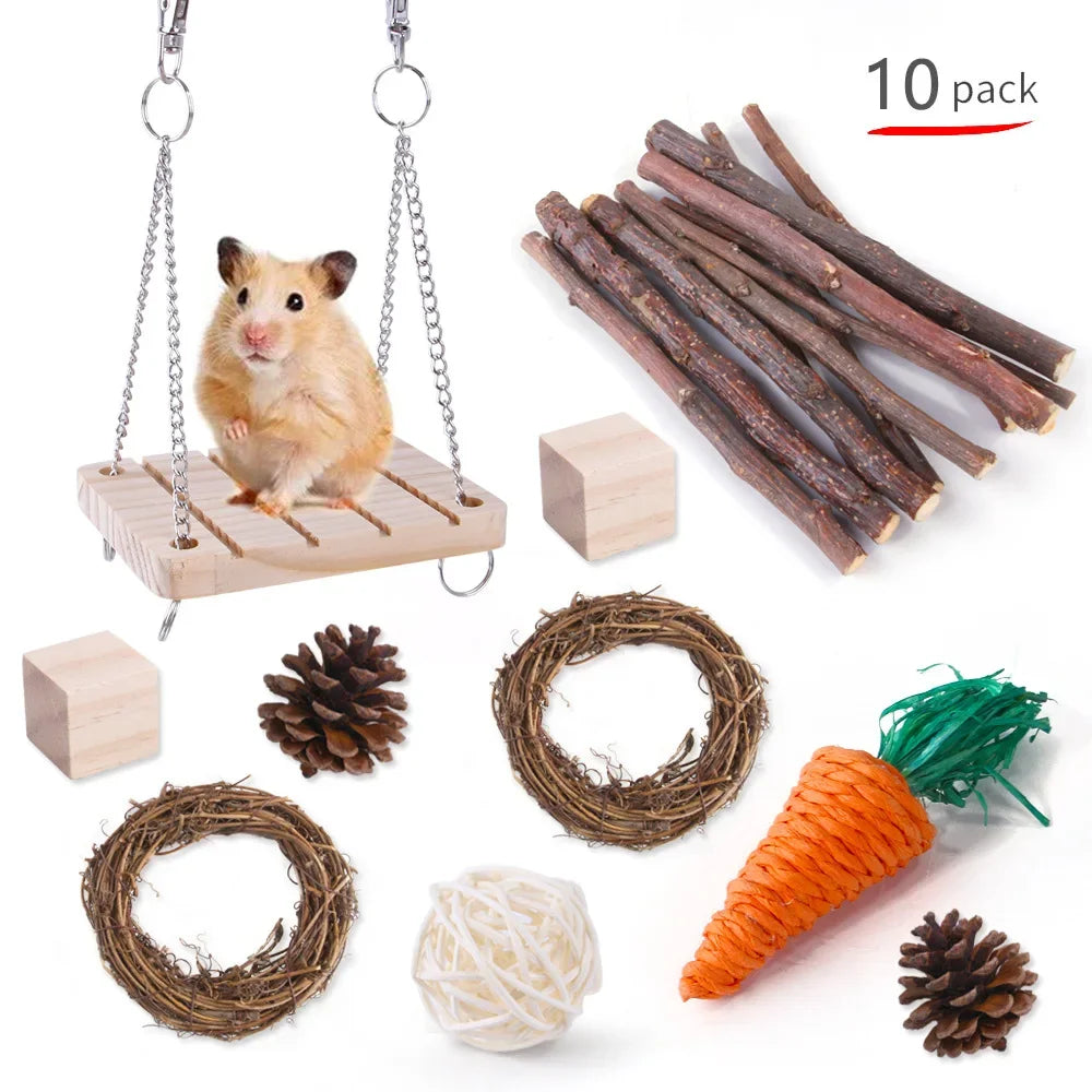 Wooden Toy Set for Hamsters, Rabbits, Guinea Pigs, and Small Pets
