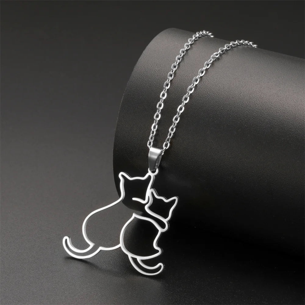 Hugging Puppy & Kitten Pendant Necklace for Pet Lovers