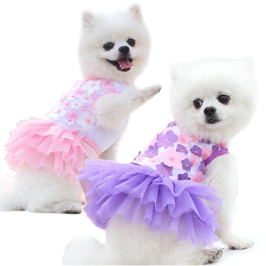 Floral Dog Dress for Small Breeds, Breathable Pullover Pet Outfit for Dogs & Cats