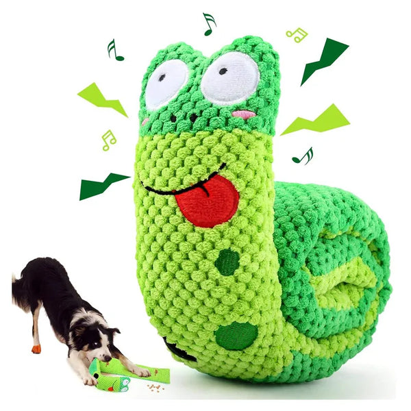 Interactive Dog Puzzle Feeder Toy, Indestructible Plush Squeaky Snail for Puppies and Dogs