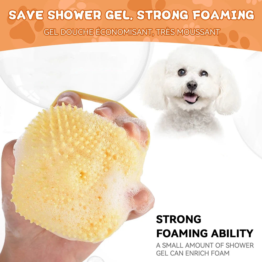 Dog & Cat Bath Brush — Silicone Grooming Tool with Shampoo Dispenser