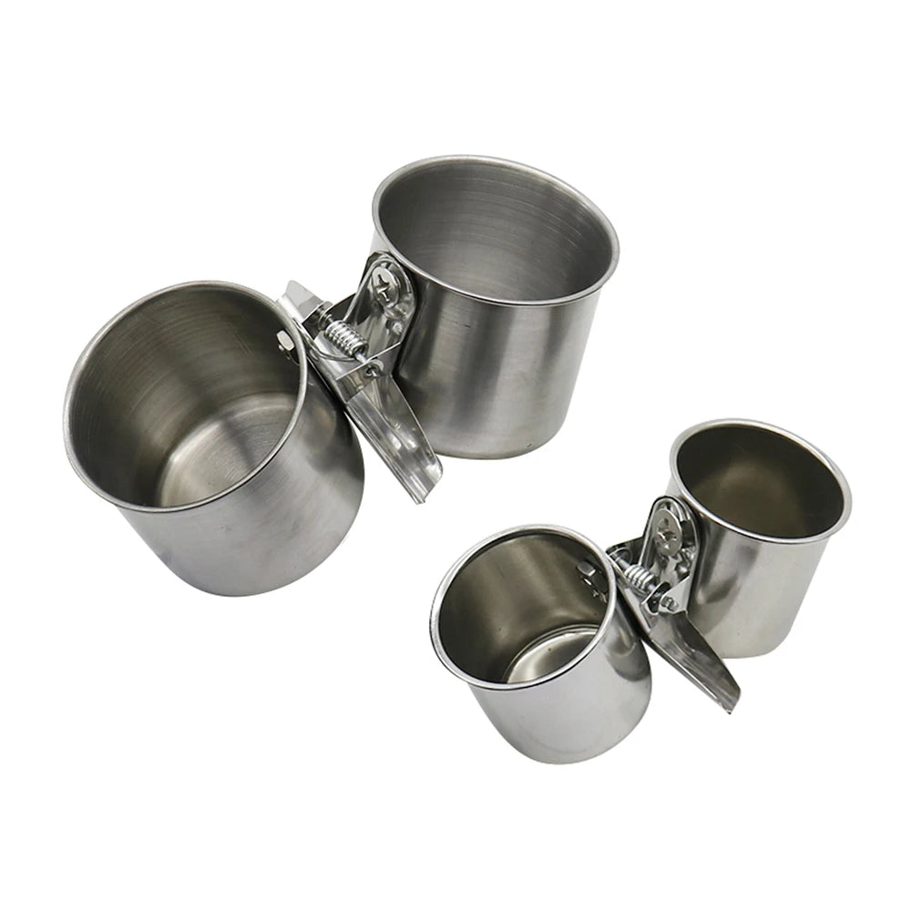 Stainless Steel Bird Feeder with Clip, Single & Double Cup Options for Parrots and Small Birds