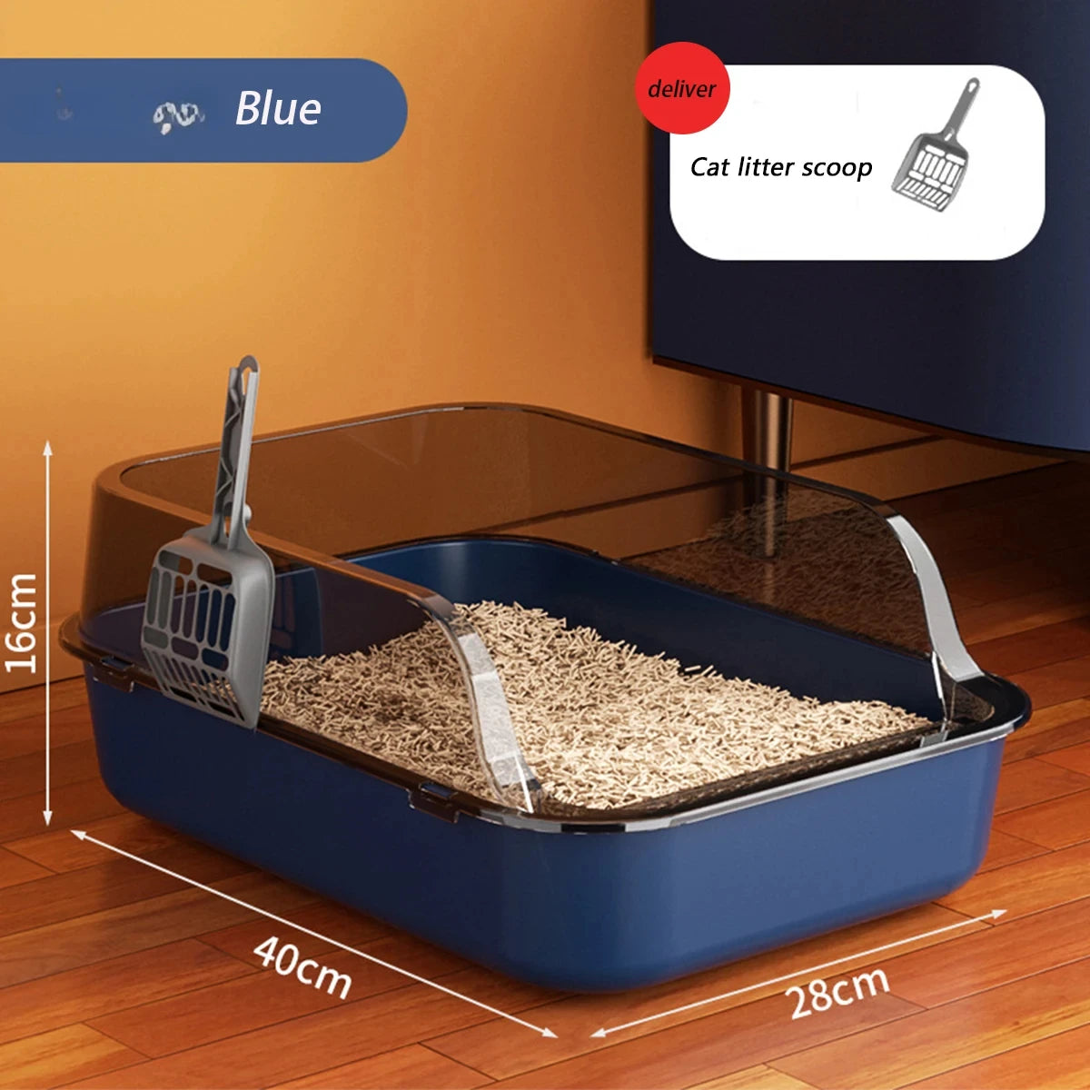 Semi-Enclosed High-Sided Cat Litter Box with Splash Guard