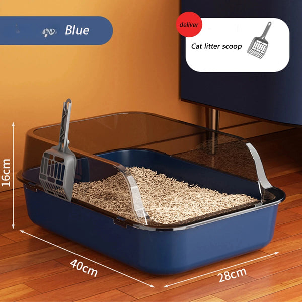 Semi-Enclosed High-Sided Cat Litter Box with Splash Guard