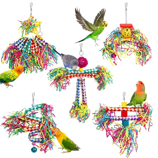 5-Pack Colorful Wooden Bird Shredding Toys