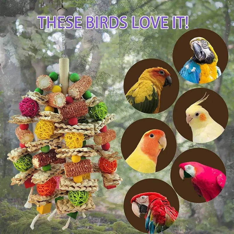 Wooden Bird Swing Toy with Beads & Perch for Parrots and Budgies