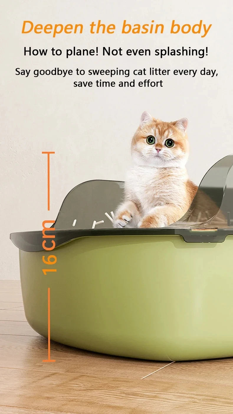Semi-Enclosed High-Sided Cat Litter Box with Splash Guard