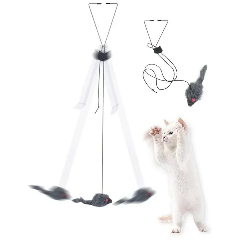 Retractable Hanging Cat Toy with Simulated Mouse, Interactive Door Teaser