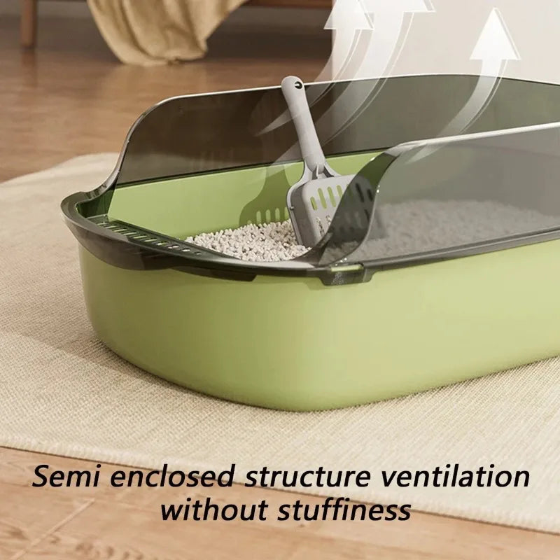 Semi-Enclosed High-Sided Cat Litter Box with Splash Guard