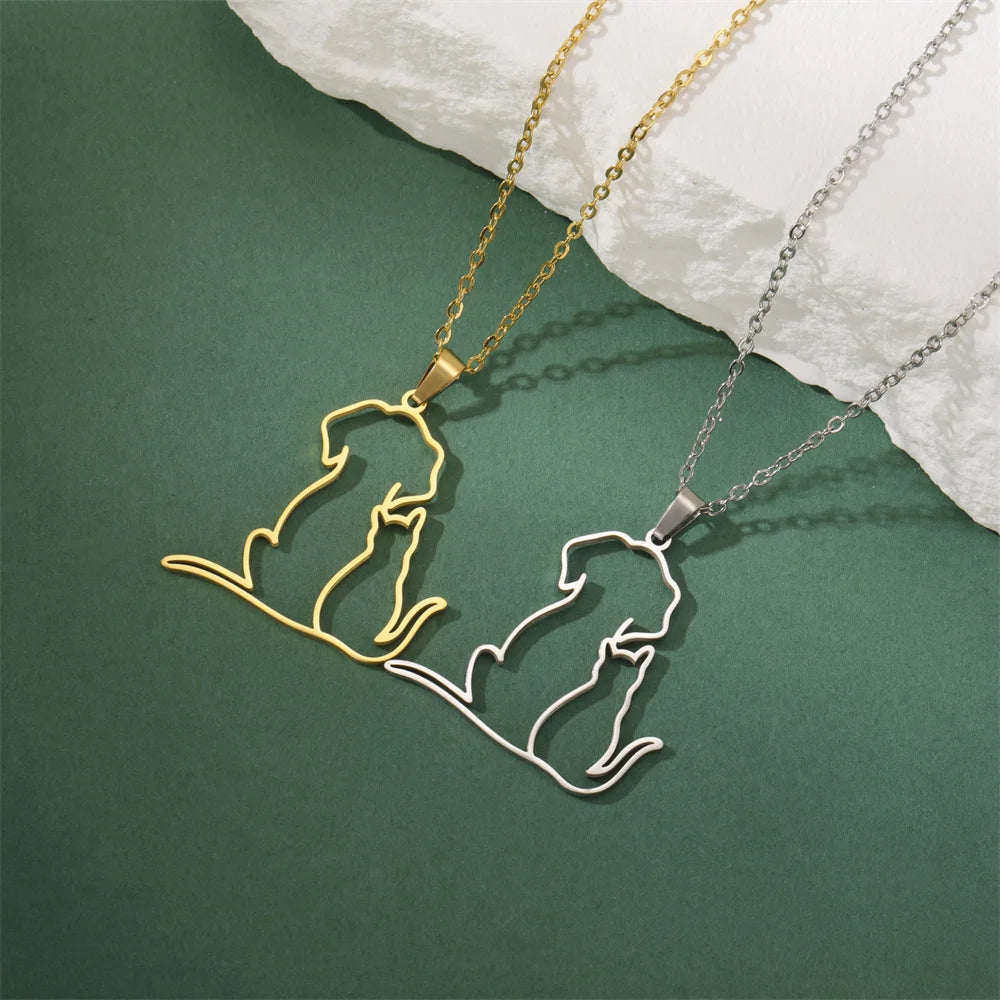 Hugging Puppy & Kitten Pendant Necklace for Pet Lovers