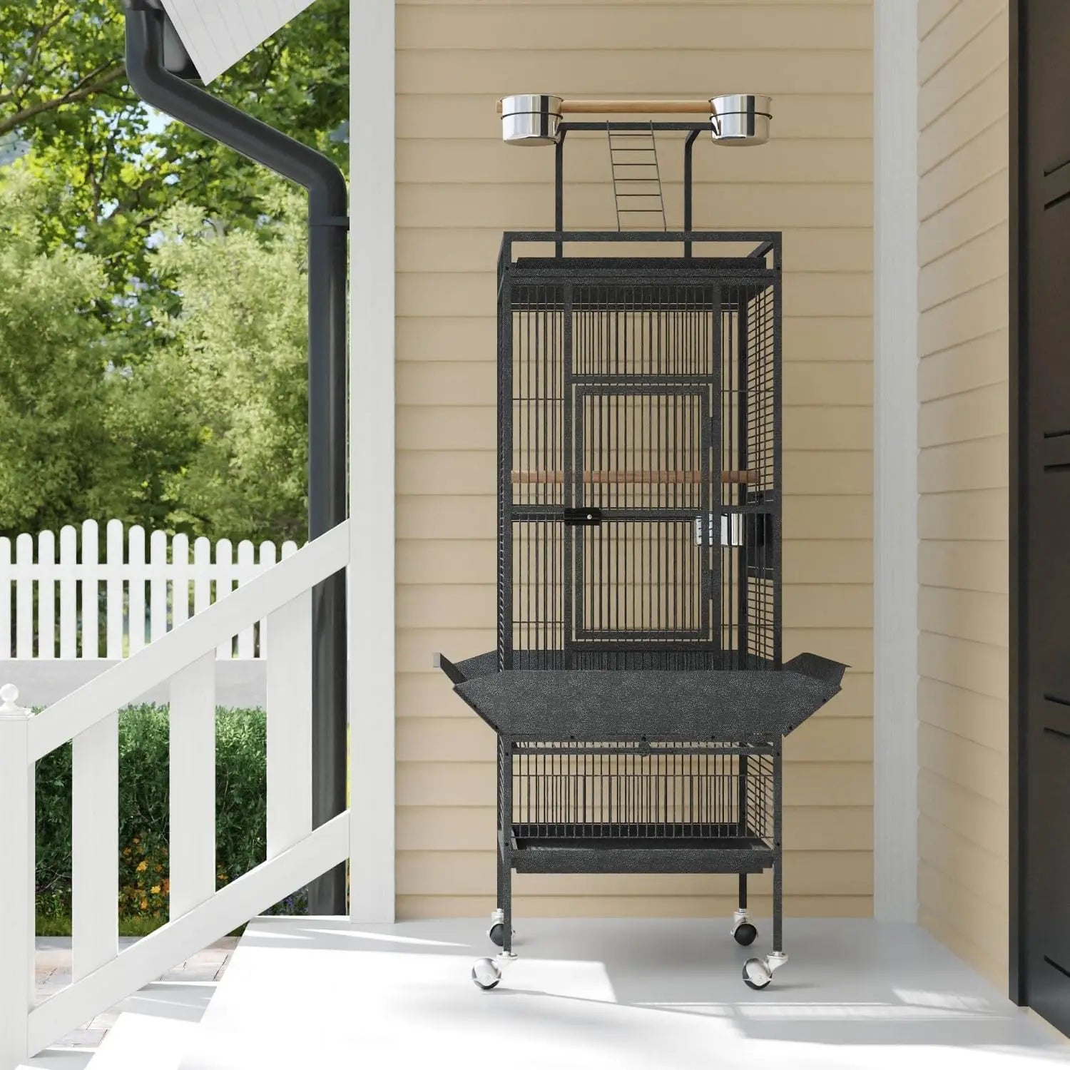 Large Parrot Cage – with Rooftop Playground & Rolling Wheels