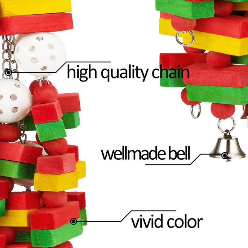 Parrot Chew Toy with Wooden Blocks for Large Birds