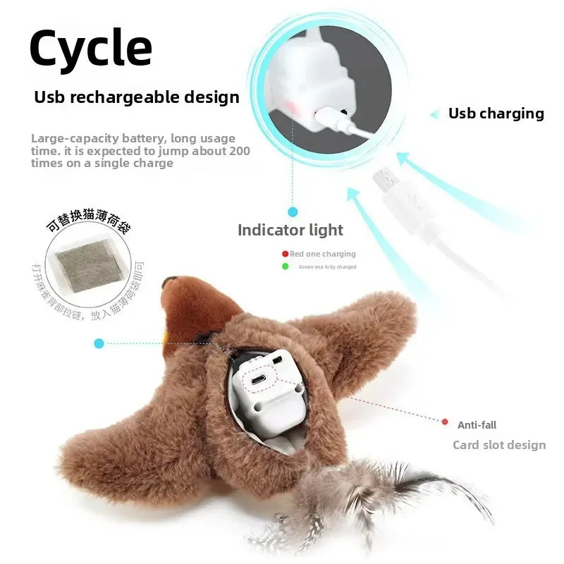 USB Rechargeable Catnip Plush Bird Toy, Touch-Activated Squeaky Toy for Cats & Dogs