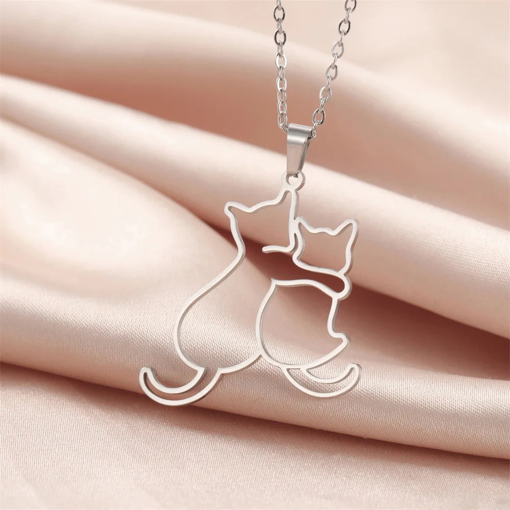 Hugging Puppy & Kitten Pendant Necklace for Pet Lovers