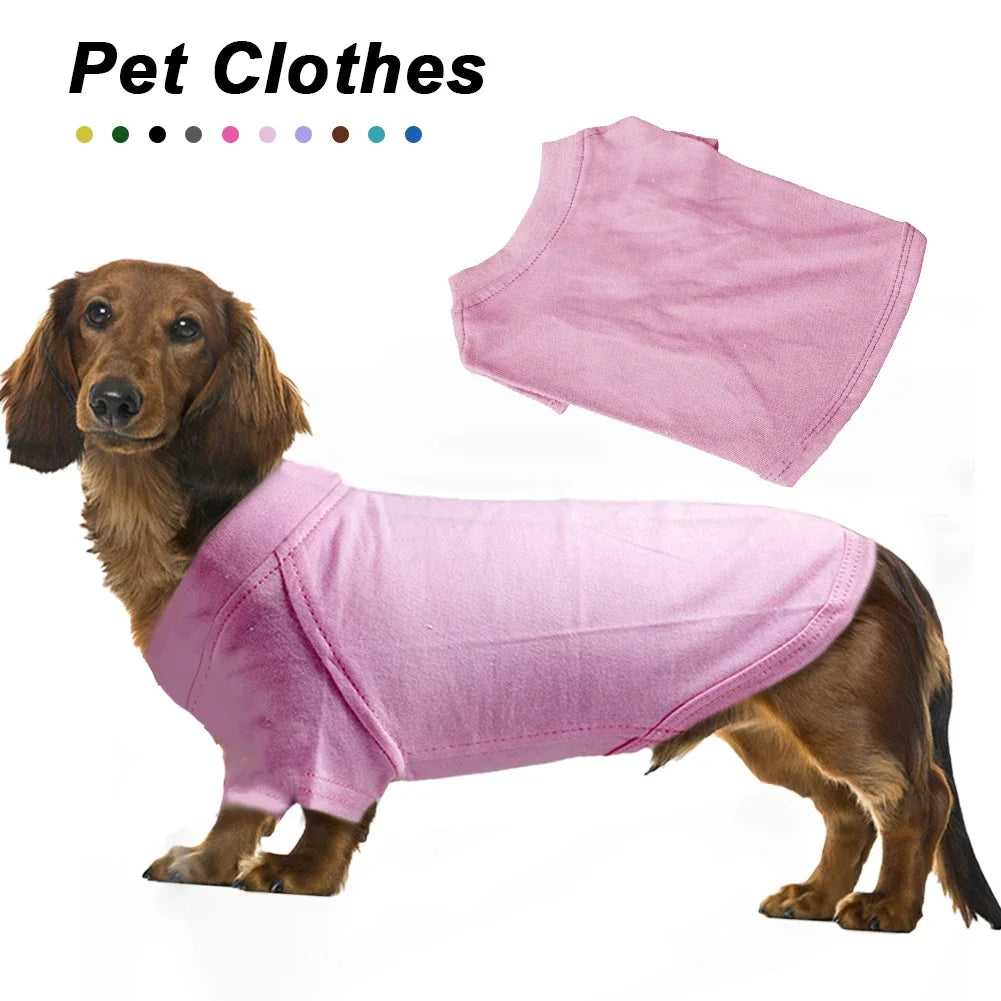 Solid Color Summer Dog T-Shirt Vest, Breathable Cotton for Dachshunds