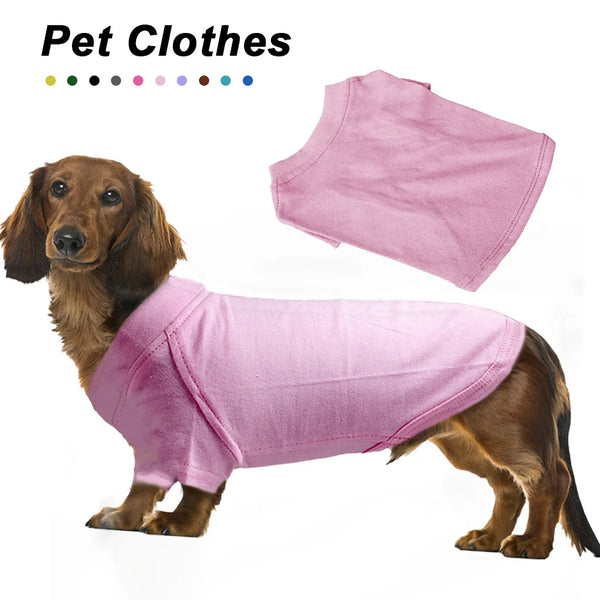 Solid Color Summer Dog T-Shirt Vest, Breathable Cotton for Dachshunds