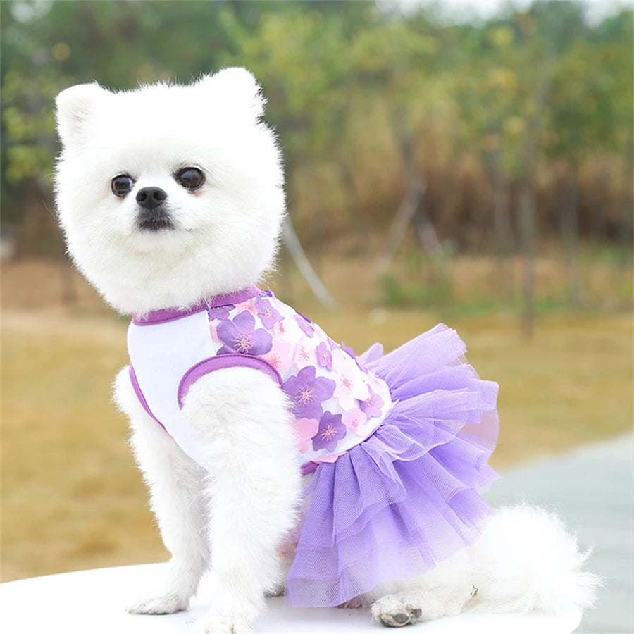 Floral Dog Dress for Small Breeds, Breathable Pullover Pet Outfit for Dogs & Cats