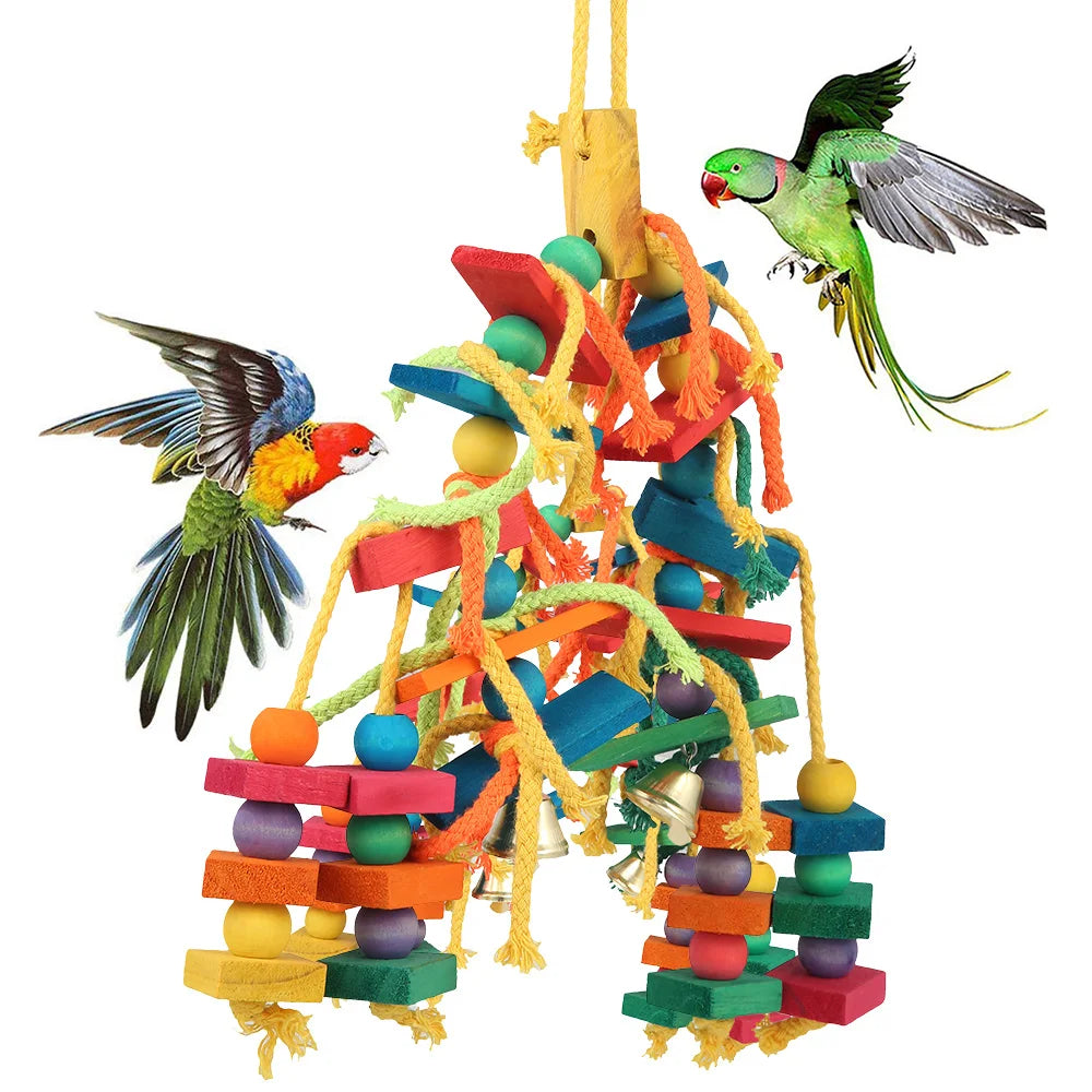 Wood & Cotton Rope Parrot Toy